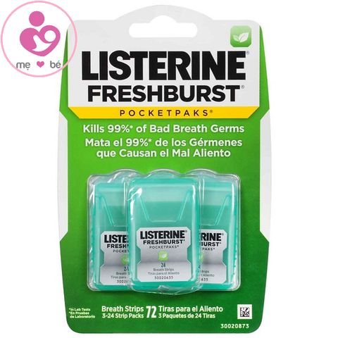 Miếng ngậm thơm miệng Listerine Pocketpaks Fresh Burst của Mỹ vỉ 3 hộp 72 miếng