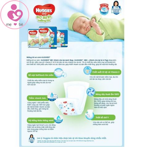 Miếng lót sơ sinh Huggies NB2 cho bé từ 4-7kg