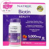 Viên Natrol Biotin Beauty 5.000mcg của Mỹ hỗ trợ mọc tóc, móng, đẹp da lọ 250 viên