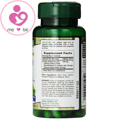 Viên bổ não Nature’s Bounty Ginkgo Biloba 120mg của Mỹ lọ 100 viên