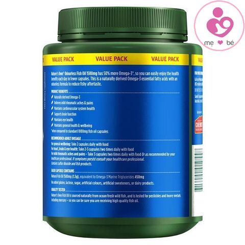 Dầu cá không mùi Nature’s Own Odourless Fish Oil 1500mg của Úc lọ 500 viên