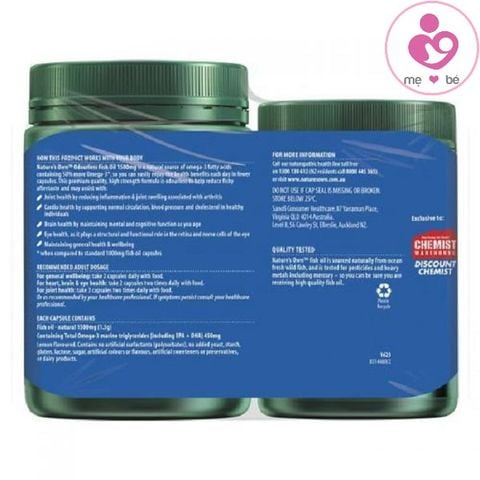 Dầu cá không mùi Nature’s Own Odourless Fish Oil 1000mg của Úc set 2 lọ = 600 viên