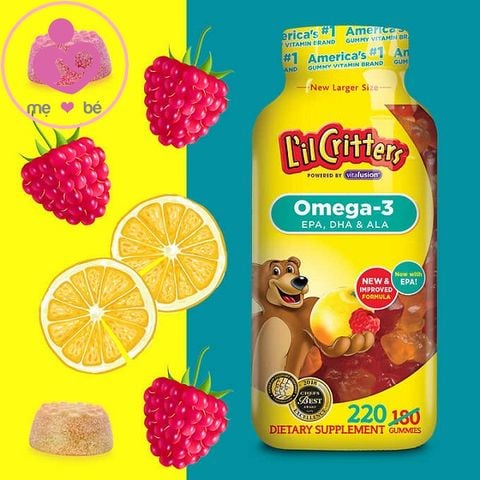 Kẹo dẻo bổ sung Omega-3 DHA L’il Critters của Mỹ cho bé từ 2 tuổi hộp 220 viên