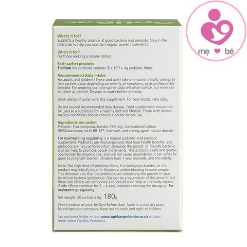 Men vi sinh bổ sung chất xơ, lợi khuẩn, trị táo bón Optibac Probiotics của Anh