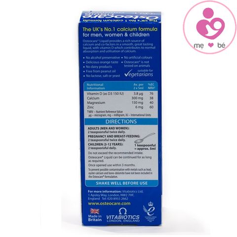 Canxi dạng nước Osteocare Liquid Original của Anh lọ 200ml