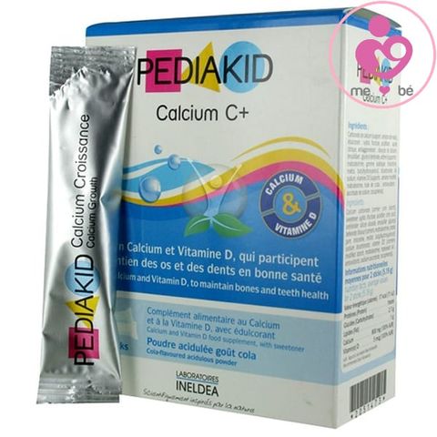 Cốm canxi tăng trưởng chiều cao Pediakid Calcium C+ của Pháp cho bé từ 1 tuổi trở lên hộp 14 gói
