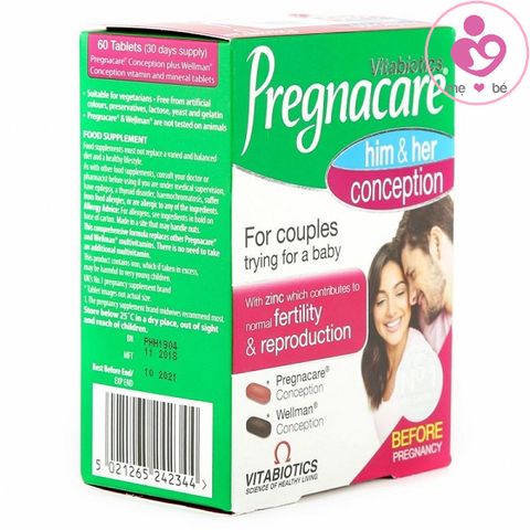 Pregnacare Him & Her Conception tăng khả năng thụ thai cho bố và mẹ hộp 60 viên