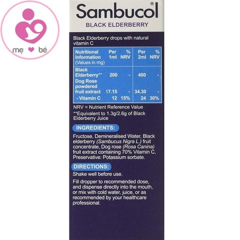 Siro tăng đề kháng Sambucol Drops For Baby + Natural Vitamin C của Anh cho trẻ từ 6 tháng-2 tuổi lọ 20ml