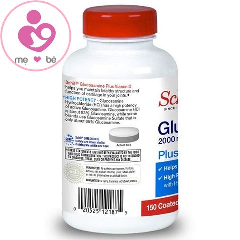 Bổ xương khớp Schiff Glucosamine 2000mg Plus Vitamin D3 của Mỹ lọ 150 viên