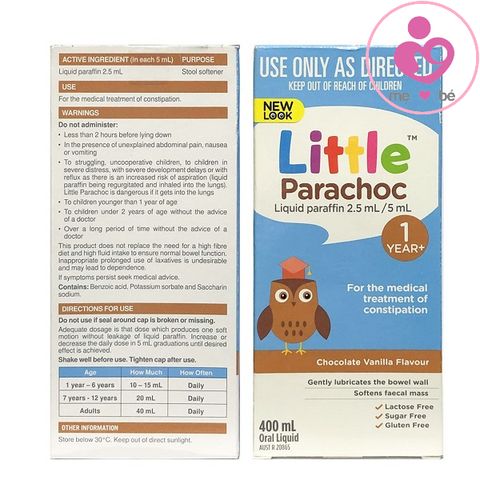 Siro trị táo bón Little Parachoc của Úc cho trẻ từ 1 tuổi lọ 400ml