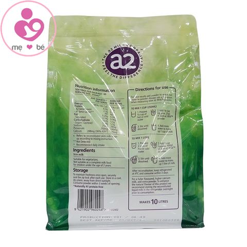 Sữa tươi dạng bột tách béo A2 Skim Milk của Úc gói 1kg