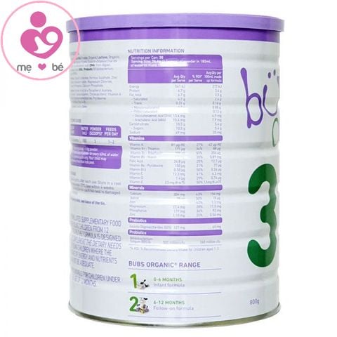 Sữa bò hữu cơ Bubs Organic số 3 toddler milk cho bé từ 1-3 tuổi