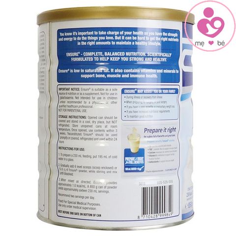 Sữa Ensure Úc hương vani hộp 850g