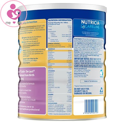 Sữa Aptamil Gold+ De-Lact của Úc cho trẻ 0-12 tháng bất dung nạp lactose, tiêu chảy hộp 900g