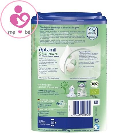 Sữa Aptamil Organic Đức số 2 cho trẻ từ 6 tháng tuổi hộp 800g