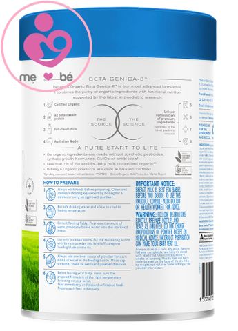 Sữa Bellamy's Organic Beta GENICA-8 A2 protein số 1 cho trẻ 0-6 tháng