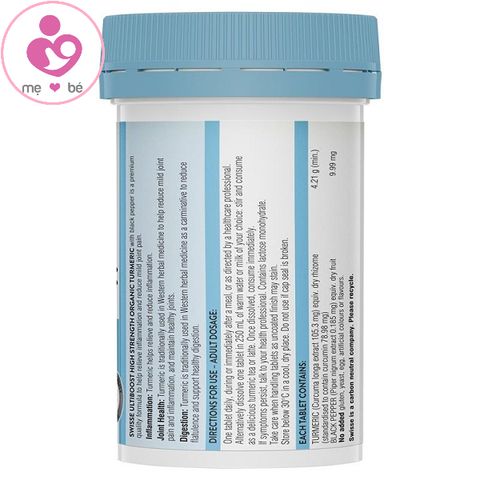Bổ xương khớp Swisse Ultiboost High Strength Organic Turmeric của Úc lọ 60 viên