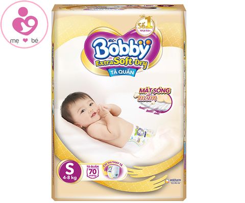 Tã quần Bobby Extra Soft Dry size S 70 miếng cho bé 4-8 kg
