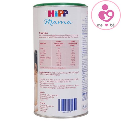 Trà lợi sữa HiPP mama herbal nursing tea của Đức cho phụ nữ nuôi con bú hộp 200g