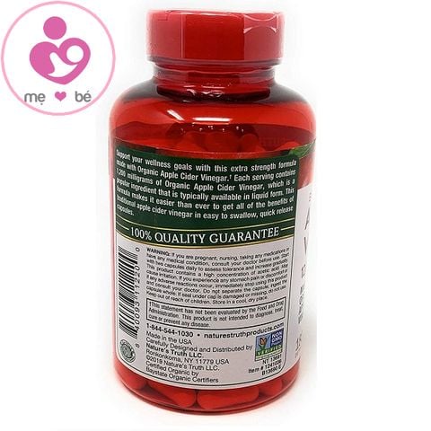 Hỗ trợ giảm cân Apple Cider Vinegar 1200mg của Mỹ lọ 180 viên