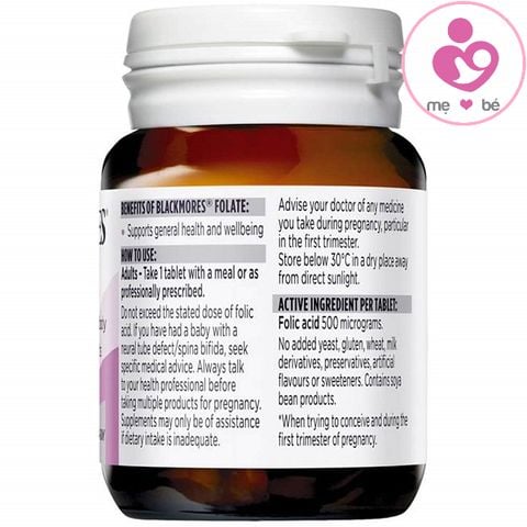 Viên Axit Folic cho bà bầu Blackmores Folate của Úc lọ 90 viên