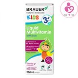 Vitamin tổng hợp Brauer Kids Liquid Multivitamin with Iron 3+ của Úc cho bé từ 3 tuổi lọ 200ml