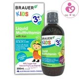 Vitamin tổng hợp Brauer Kids Liquid Multivitamin with Iron 3+ của Úc cho bé từ 3 tuổi lọ 200ml