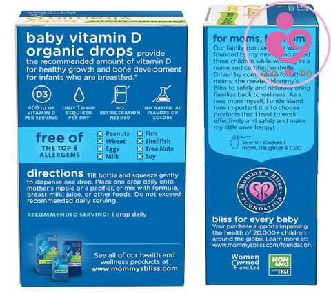 Vitamin D3 hữu cơ Mommys Bliss Organic Drop Của Mỹ (lọ 3,24ml)