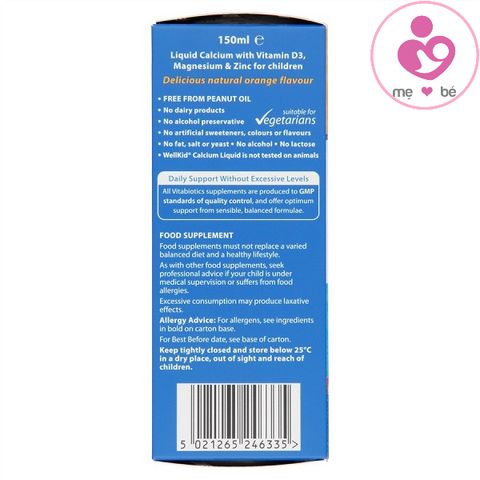 Canxi dạng nước Wellkid Calcium Liquid của Anh cho trẻ từ 4-12 tuổi lọ 150ml