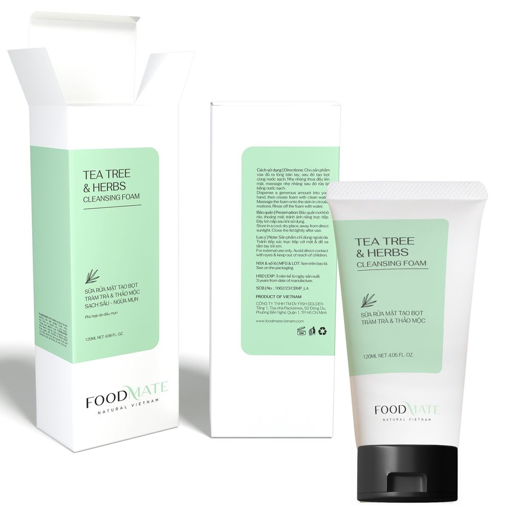 Sữa rửa mặt tạo bọt Tràm trà & Thảo mộc FOODMATE Tea Tree & Herbs Cleansing Foam 120ml