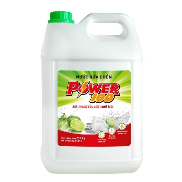  NƯỚC RỬA CHÉN POWER 100 - HƯƠNG CHANH 9,5KG 