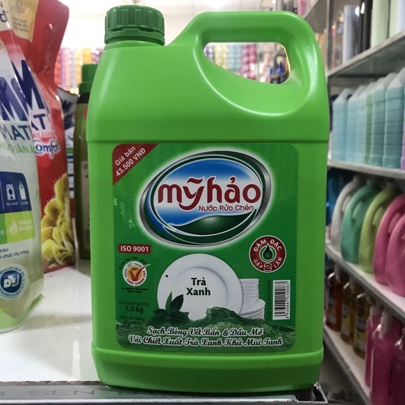  NƯỚC RỬA CHÉN MỸ HẢO 5X H.TRÀ XANH 1,5KG VÒI X 10 CAN 