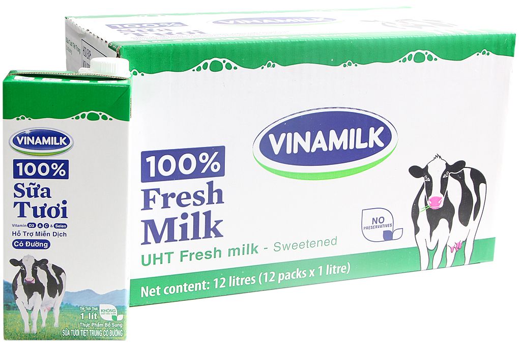  SỮA TƯƠI TIỆT TRÙNG VINAMILK CÓ ĐƯỜNG 1 LÍT X 12 HỘP 