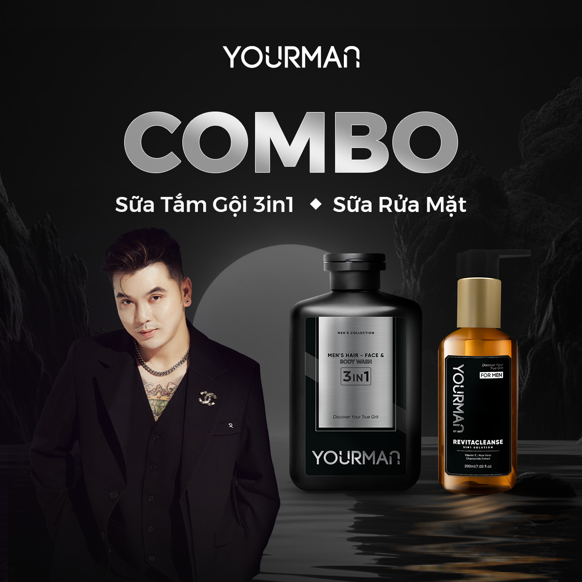  Combo Sữa Tắm Gội 3in1 & Sữa Rửa Mặt Yourman 