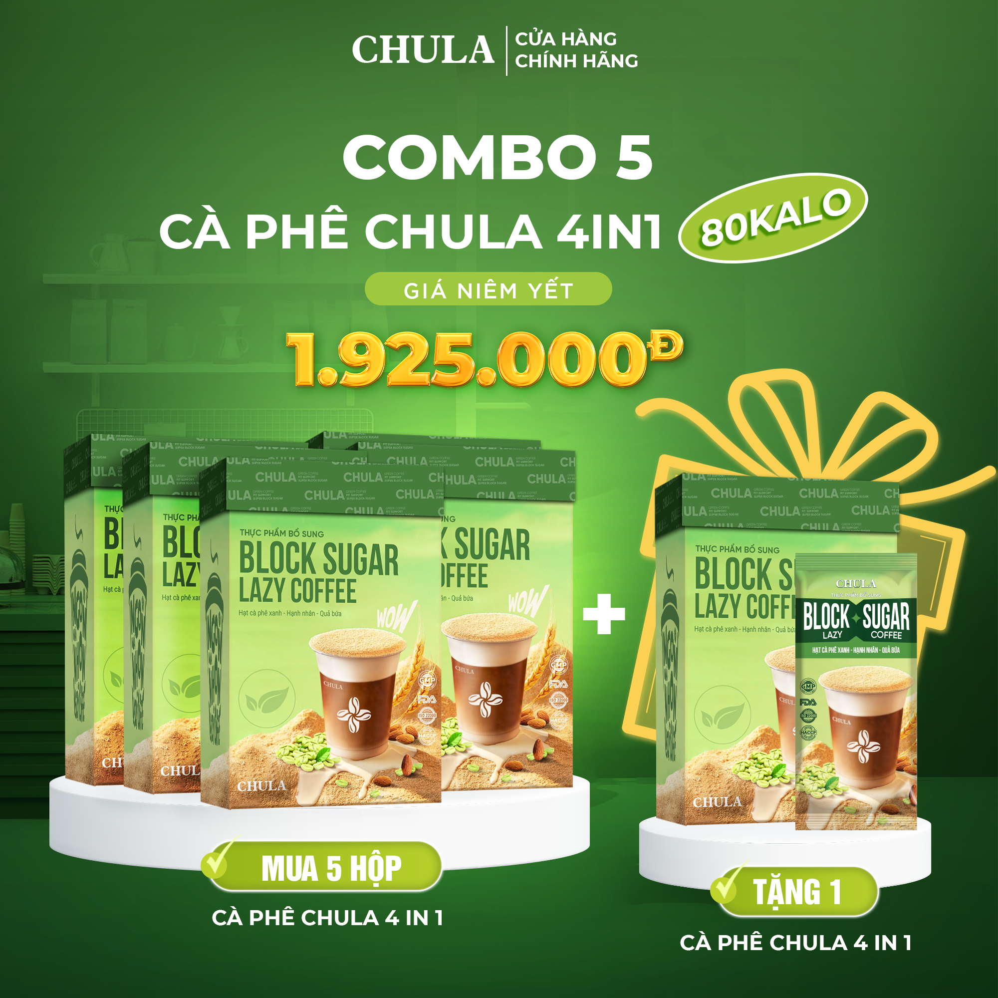  CHULA - Combo 5 hộp cafe 80 calo 