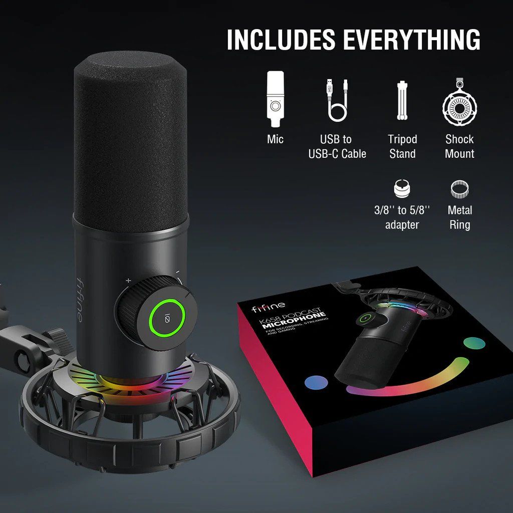 FIFINE K658 RGB - Mic thu âm Streaming, Podcasting cho Máy Tính/ PC