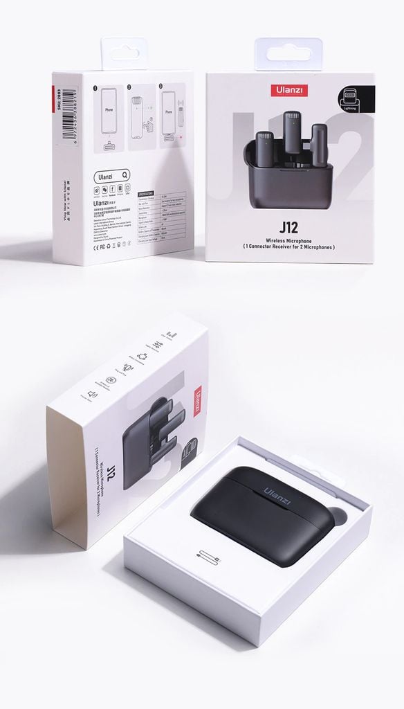 ULANZI J12 Series (Màu Đen) - Mic thu âm không dây dành cho Điện thoại iOS cổng Lightning hoặc Android cổng Type-C