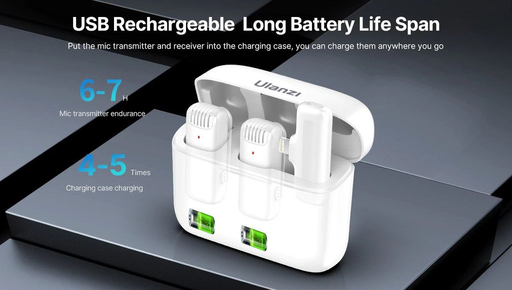 ULANZI J12 Series (Màu Trắng) - Mic thu âm không dây dành cho Điện thoại iOS cổng Lightning/ Android cổng Type-C