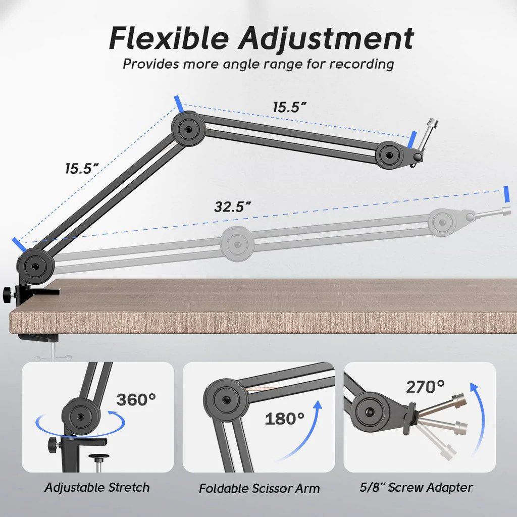 Fifine BM63 Boom Arm Stand 15,5'', Tải trọng lên đến 2kg