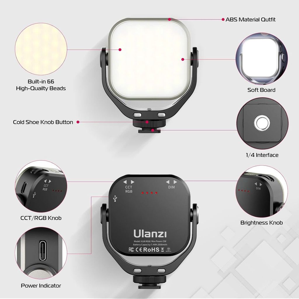 Ulanzi VL66 RGB đổi màu - Công suất 5W 2500K-6500K