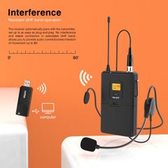 FIFINE K031B WIRELESS USB COMPUTER LAPEL MICROPHONE WITH HEADSEST FOR FITNESS CLASS, CONFERENCING