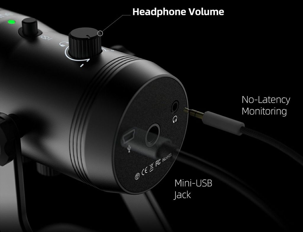 FIFINE K690 USB MIC WITH FOUR POLAR PATTERNS, GAIN DIALS, A LIVE MONITORING JACK & A MUTE BUTTON