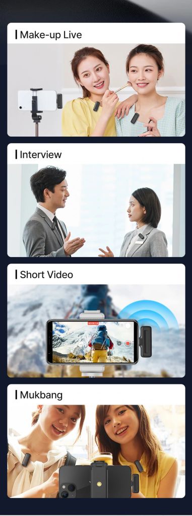 ULANZI J12 Series (Màu Đen) - Mic thu âm không dây dành cho Điện thoại iOS cổng Lightning hoặc Android cổng Type-C