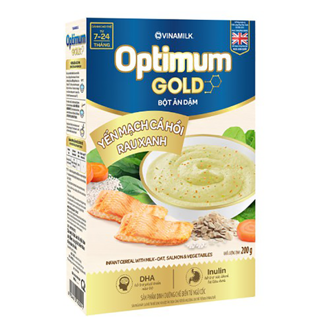 Bột Ăn Dặm Optimum Gold Yến Mạch Cá Hồi Rau Xanh HG 200g