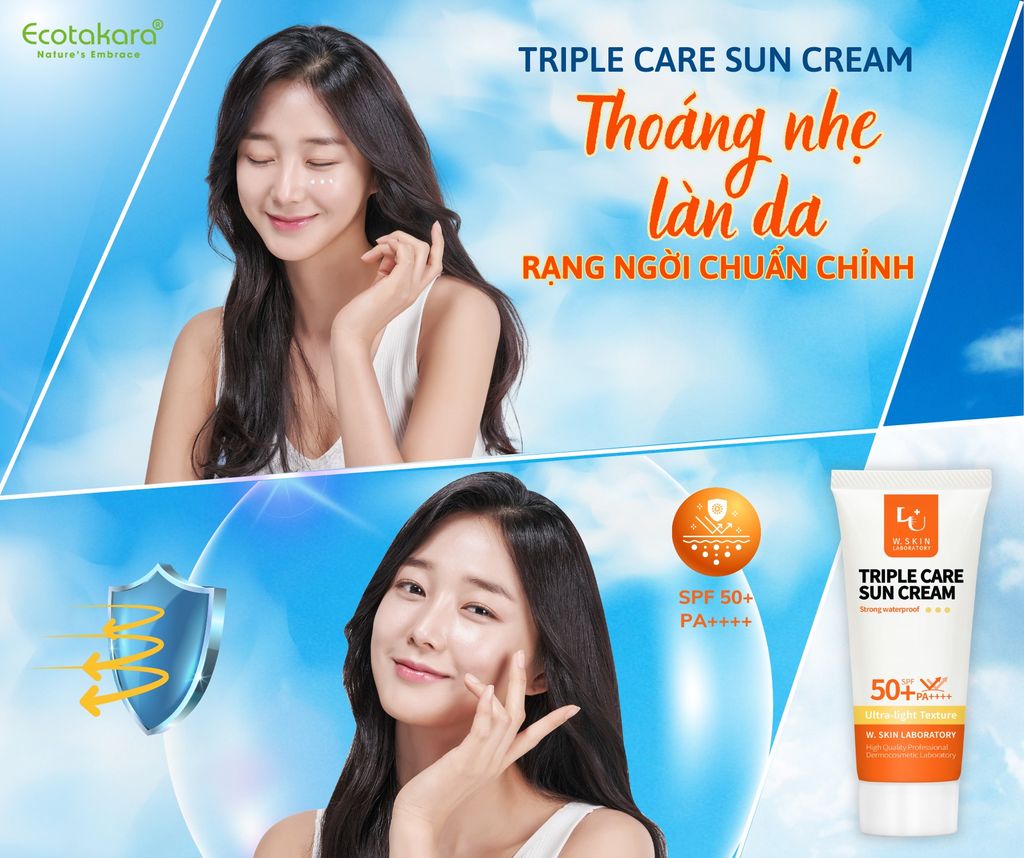 Kem chống nắng phổ rộng TRIPLE CARE SUN CREAM SPF 50+/ PA++++(60ml) mỏng nhẹ, không để lại vết trắng, không bết dính, hiệu quả ngay sau khi thoa
