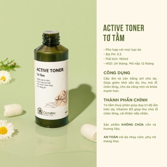 Active Toner Tơ Tằm - Thu Mờ Lỗ Chân Lông Và Cân Bằng PH Trên Da