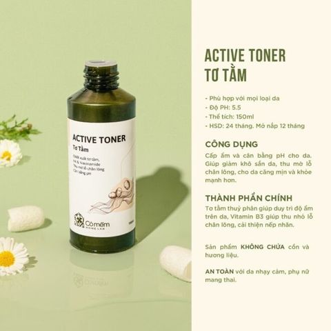 Active Toner Tơ Tằm - Thu Mờ Lỗ Chân Lông Và Cân Bằng PH Trên Da