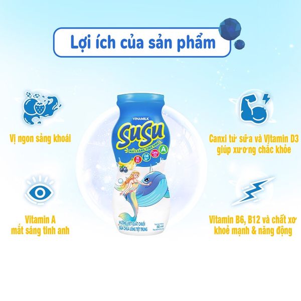 Sữa Chua Uống Tiệt Trùng hương việt quất chuối Vinamilk Susu chai 80ml