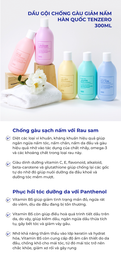 Dầu Gội Nước Hoa Tinh Khiết Velvet chống gàu giảm nấm Tenzero Purifying