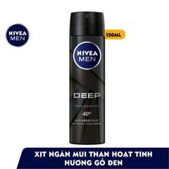 Xịt Ngăn Mùi NIVEA MEN Deep Than Đen Hoạt Tính 150 ml